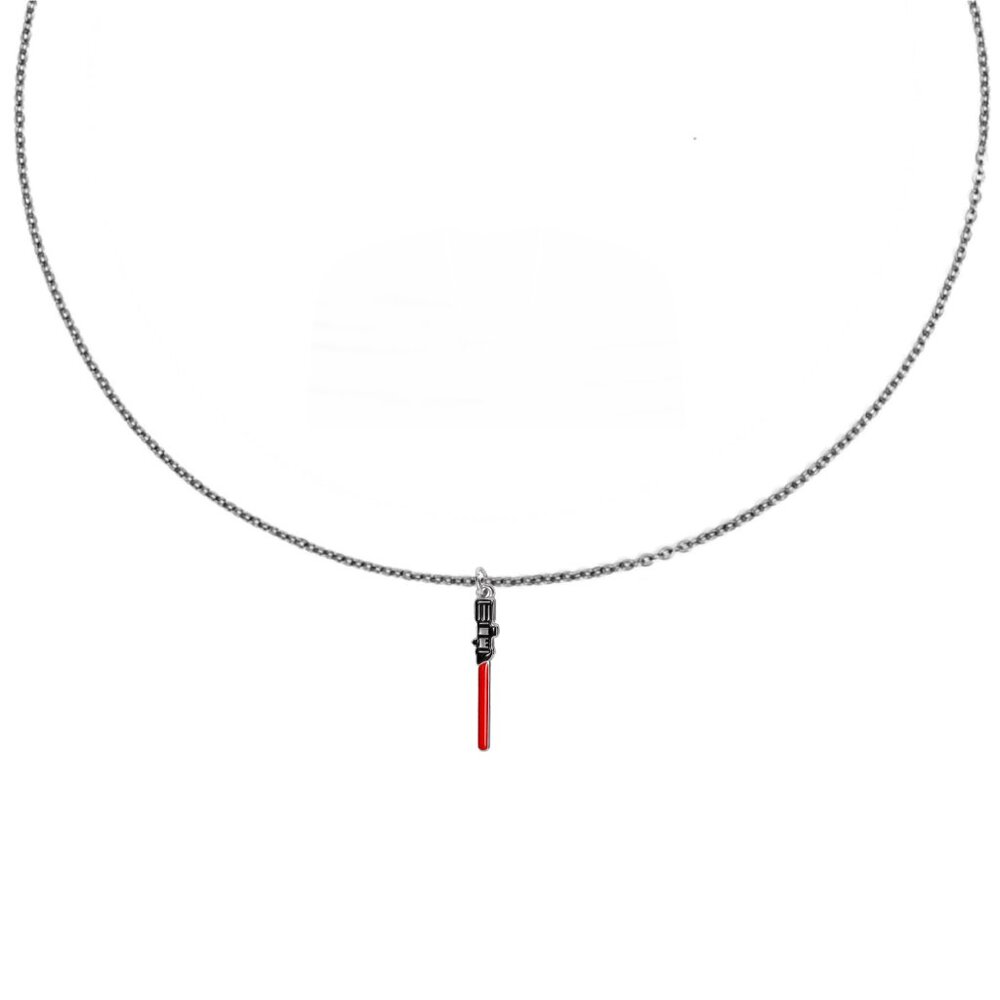 Star Wars "Red Light Saber" Silver Charm Necklace
